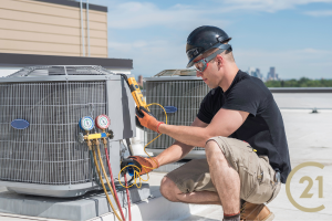 Picture of an HVAC system being inspected