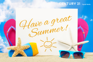 Picture of "Have a Great Summer" with sunglasses, starfish & sand