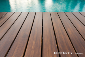 Pictures of deck boards around a pool